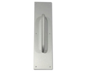 Burns 5025B-629 Polished Stainless Steel No.50 Plate with No.25B Pull -  3" x 12" x 0.05" Plate with 8" CTC x 3/4" dia. Pull