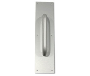 Burns 5026B-629 Polished Stainless Steel No.50 Plate with No.26B Pull -  3" x 12" x 0.05" Plate with 8" CTC x 1" dia. Pull