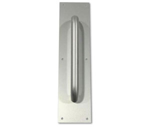 Burns 5126C-630 Satin Stainless Steel No.51 Plate with No.26C Pull -  3-1/2" x 14" x 0.05" Plate with 10" CTC x 1" dia. Pull