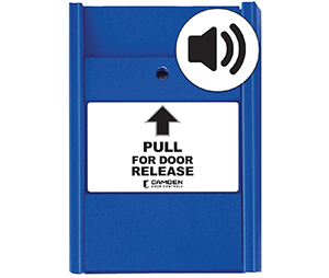 Camden CM-701SO Pull Station, Local Alarm Sounder, Single Gang Mount, Includes 1 N/C Switch, Multiple Labels, Blue Finish