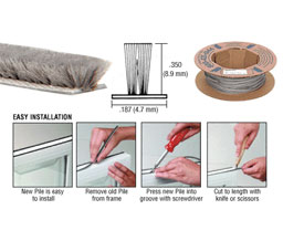 CRL A11335C .350" Pile Height; .187" Backing Width - Medium Density Windo-Pile Weatherstrip - 100 Roll