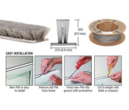 CRL A11435C .350" Pile Height; .270" Backing Width - High Density Windo-Pile Weatherstrip - 100' Roll