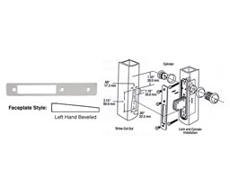 CRL DL2114A Left Hand Beveled Faceplate for DL2110 Series Long Throw Deadlocks - Aluminum