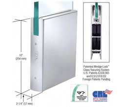 CRL DR10SPS34S 10" Square Style Door Rail Without Lock for 3/4" Glass - 35-3/4" Length - Polished Stainless