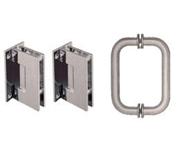 CRL GENS3BN Geneva Shower Door Hinge and Pull Handle Set - Brushed Nickel   