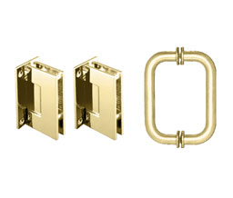 CRL GENS3BR Geneva Shower Door Hinge and Pull Handle Set - Polished Brass  