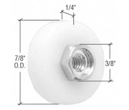 CRL M6003B 7/8" Nylon Ball Bearing Shower Door Flat Edge Roller with Threaded Hex Hub - Bulk 100 Pack