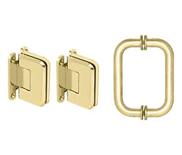 CRL P1NS3BR Pinnacle Shower Door Hinge and Pull Handle Set - Polished Brass  