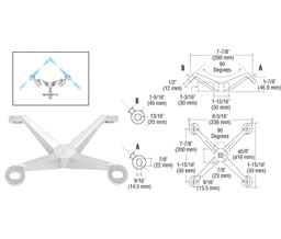 CRL PMH490BS Heavy Duty 90 Degree 4-Way Column Mount Spider - Brushed Stainless