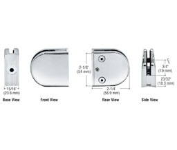 CRL Z206CH Z-Series Round Type 2" Radius Base Zinc Clamp for 1/4" and 5/16" Glass - Polished Chrome