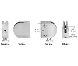 CRL Z306PS Z-Series Round Type 2" Radius Base Stainless Steel Clamp for 1/4" and 5/16" Glass - Polished Stainless