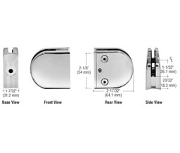 CRL Z312PS Z-Series Round Type 2" Radius Base Stainless Steel Clamp for 1/2" Glass - Polished Stainless