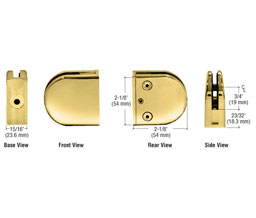 CRL Z406BR Z-Series Round Type Flat Base Zinc Clamp for 1/4" and 5/16" Glass - Polished Brass