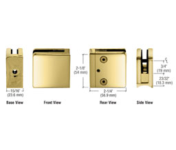 CRL Z606BR Z-Series Square Type Radius Base Zinc Clamp for 1/4" and 5/16" Glass - Polished Brass