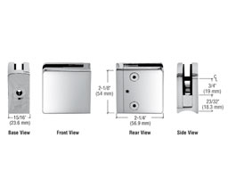 CRL Z606CH Z-Series Square Type Radius Base Zinc Clamp for 1/4" and 5/16" Glass - Polished Chrome