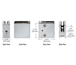 CRL Z706PS Z-Series Square Type Radius Base Stainless Steel Clamp for 1/4" and 5/16" Glass - Polished Stainless