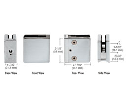 CRL Z712BS Z-Series Square Type Radius Base Stainless Steel Clamp for 1/2" Glass - Brushed Stainless