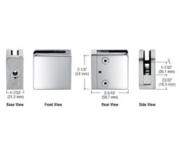 CRL Z812CH Z-Series Square Type Flat Base Zinc Clamp for 1/2" Glass - Polished Chrome