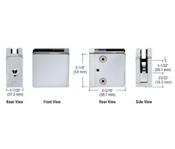 CRL Z812SC Z-Series Square Type Flat Base Zinc Clamp for 1/2" Glass - Satin Chrome