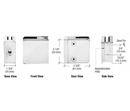 CRL ZL610CH Z-Series Square Type Radius Base Zinc Clamp for 3/8" and 1/2" Glass with Repositionable Plate - Polished Chrome