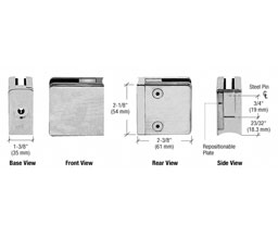 CRL ZL610SC Z-Series Square Type Radius Base Zinc Clamp for 3/8" and 1/2" Glass with Repositionable Plate - Satin Chrome
