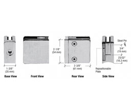 CRL ZL710BS Z-Series Square Type Radius Base Zinc Clamp for 3/8" and 1/2" Glass with Repositionable Plate - Brushed Stainless Steel
