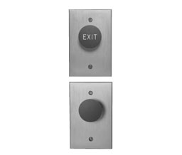 DCI 320 US28 3" Momentary DSPST NO & NC "Exit" Standard Red Mushroom Push Button - Clear Anodized Aluminum