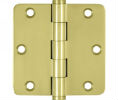 Deltana DSB35R4 US4 Satin Brass 3.5x3.5in 1/4in Radius Hinge-Full Mortise-Standard Weight-Plain Bearing-Brass Base