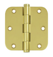 Deltana DSB35R5-R US3 Polished Brass 3.5x3.5in 5/8in Radius Hinge-Full Mortise-Residential Weight-Plain Bearing-Brass Base