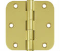 Deltana DSB35R5-R US3 Polished Brass 3.5x3.5in 5/8in Radius Hinge-Full Mortise-Residential Weight-Plain Bearing-Brass Base