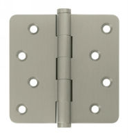 Deltana DSB4R4-RZ US15 Satin Nickel 4x4in 1/4in Radius Hinge-Full Mortise-Residential Weight-Plain Bearing-Brass Base