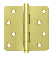 Deltana DSB4R4-RZ US3 Polished Brass 4x4in 1/4in Radius Hinge-Full Mortise-Residential Weight-Plain Bearing-Brass Base