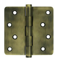 Deltana DSB4R4-RZ US5 Antique Brass 4x4in 1/4in Radius Hinge-Full Mortise-Residential Weight-Plain Bearing-Brass Base