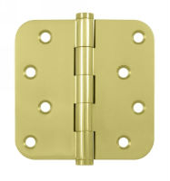Deltana DSB4R5-RZ US3 Polished Brass 4x4in 5/8in Radius Hinge-Full Mortise-Residential Weight-Plain Bearing-Brass Base