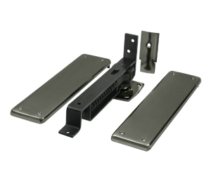 Deltana DASH95U15A Horizontal Spring Pivot Hinge-Medium Duty-Hold Open-Brass Cover Plate and Trim - Antique Nickel