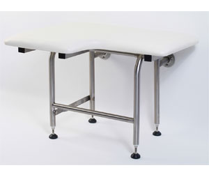 Elcoma 60-PA2601WLEG White Padded 26" x 21" Adult Fold Down L-Shaped Shower Seat with Legs - Right Handed