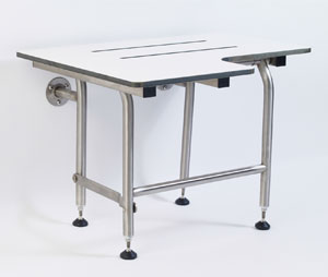 Elcoma 60-PH34501WLEG White Phenolic 34.5" x 21" Adult Fold Down L-Shaped Shower Seat with Legs - Right Handed