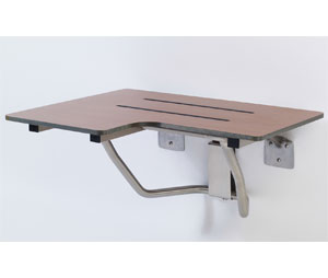 Elcoma 60-PH3215 Woodgrain Phenolic 32" x 21" Adult Fold Down L-Shaped Shower Seat - Right Handed