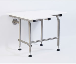 Elcoma 60-PO3020WLEG White HDP 30" x 21" Adult Fold Down L-Shaped Shower Seat with Legs - Right Handed