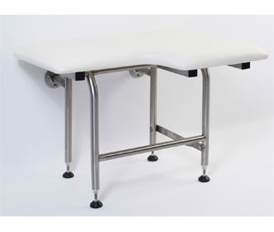 Elcoma 61-PA2601WLEG White Padded 26" x 21" Adult Fold Down L-Shaped Shower Seat with Legs - Left Handed