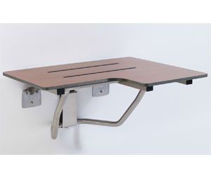 Elcoma 61-PH2615 Woodgrain Phenolic 26" x 21" Adult Fold Down L-Shaped Shower Seat - Left Handed