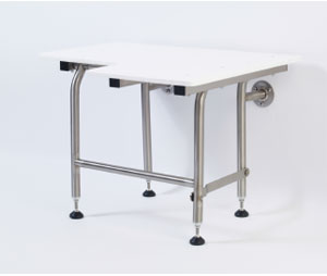 Elcoma 61-PO2820WLEG White HDP 28" x 21" Adult Fold Down L-Shaped Shower Seat with Legs - Left Handed