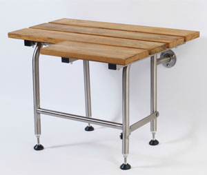 Elcoma 61-TK32WLEG Takewood 32" x 21" Adult Fold Down L-Shaped Shower Seat with Legs - Left Handed