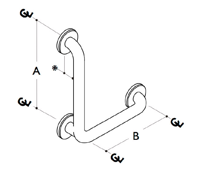 09263030ST02 11/4" Diameter 30x30 90° Angle Grab Bar with
