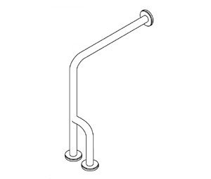 Elcoma 16-213330-SE 1-1/4" Diameter 33x30 Wall to Floor Grab Bar w/Outrigger with Smooth Grip & Exposed Flanges - Chrome Plated Steel - Left Handed