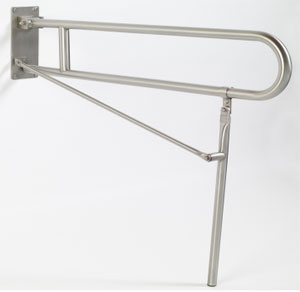 Elcoma 97-2254-SLEG 54" Friction Hinge Flip-Up Safety Rail with Leg with Stainless Steel Wall Bracket - Smooth Grip - Satin Finish