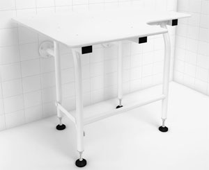 Elcoma 60-PO2820WLEG-01 28" x 21" Elite Series Adult Fold Down L-Shaped Shower Seat with Legs - Right Handed - White HDP Seat with Powder Coated White Legs