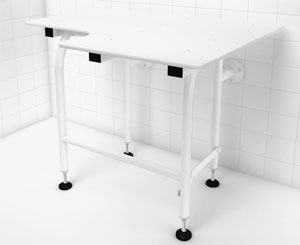 Elcoma 61-PO34520WLEG-01 34.5" x 21" Elite Series Adult Fold Down L-Shaped Shower Seat with Legs - Left Handed - White HDP Seat with Powder Coated White Legs