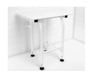 Elcoma 63-PA1601WLEG-01 16" x 14.5" Junior Fold Down Rectangle Shower Seat with Legs - White Padded Seat with Powder Coated White Legs