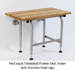 Elcoma 63-TK16WLEG-ORB 16" x 14.5" Junior Fold Down Rectangle Shower Seat with Legs - Takewood Seat with Oil Rubbed Bronze Legs